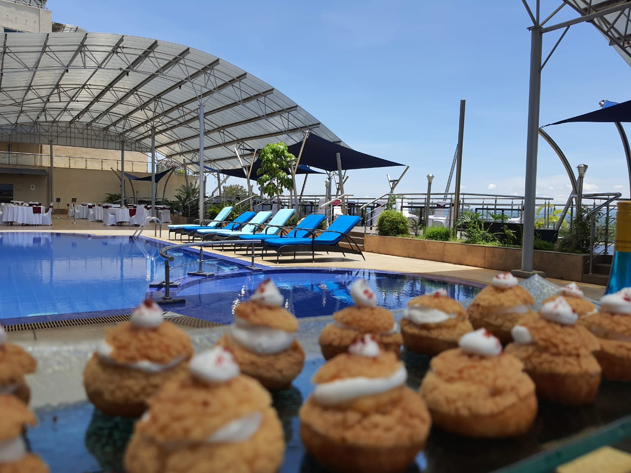 Pool deck and outdoor tables at a Kisumu hotel
