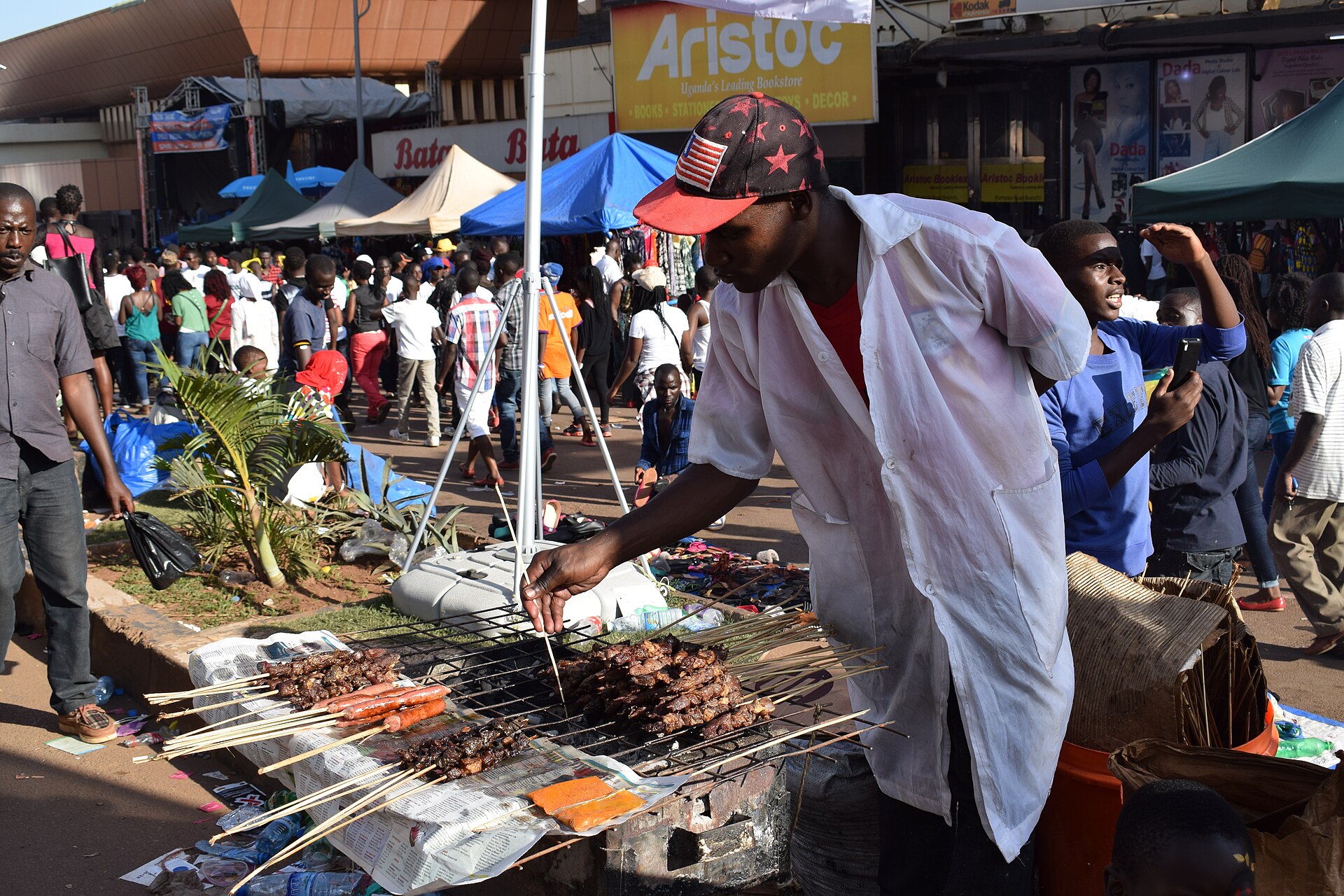 Nyama choma on the grill at a roadside restaurant