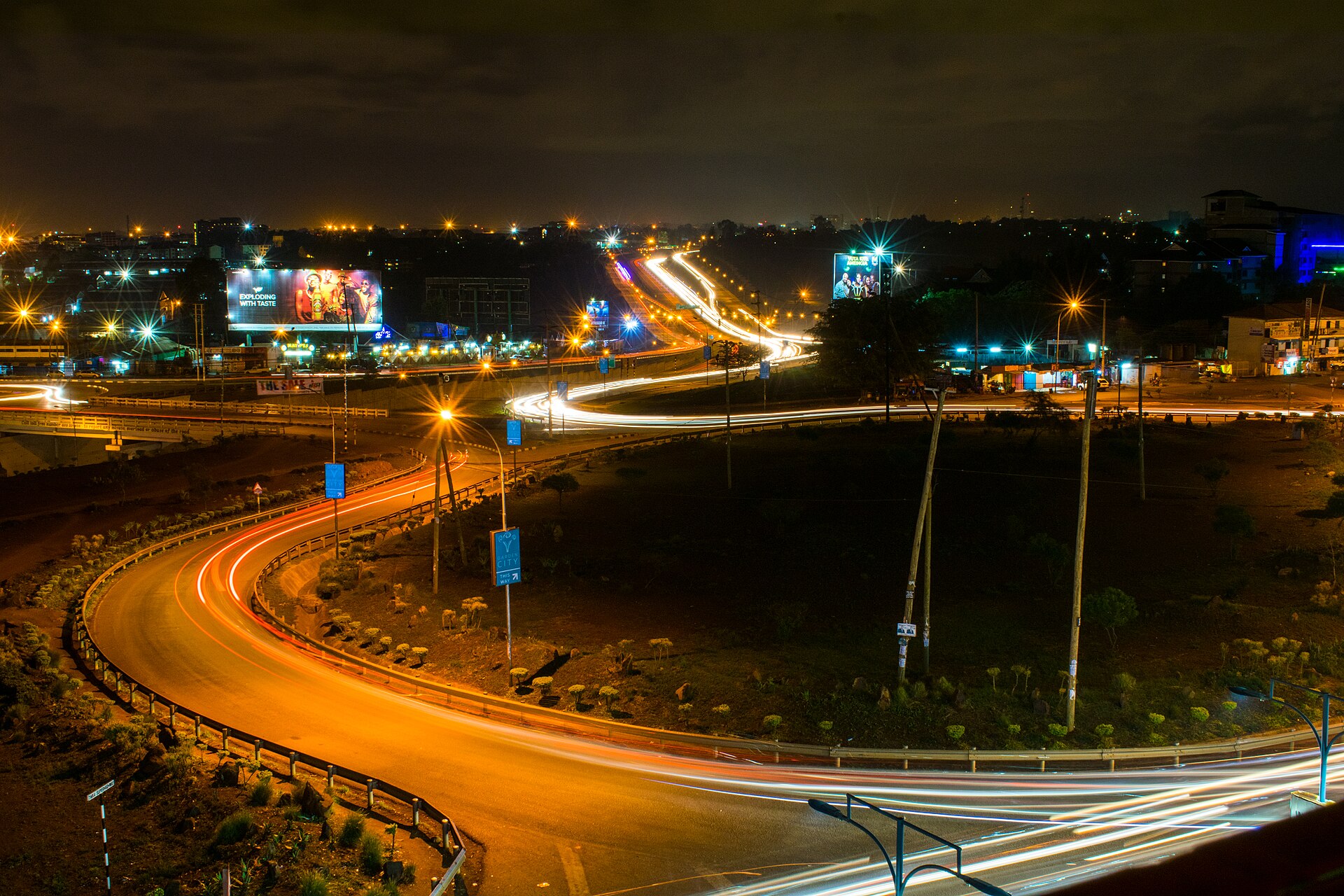 The Thika Superhighway through Nairobi at night